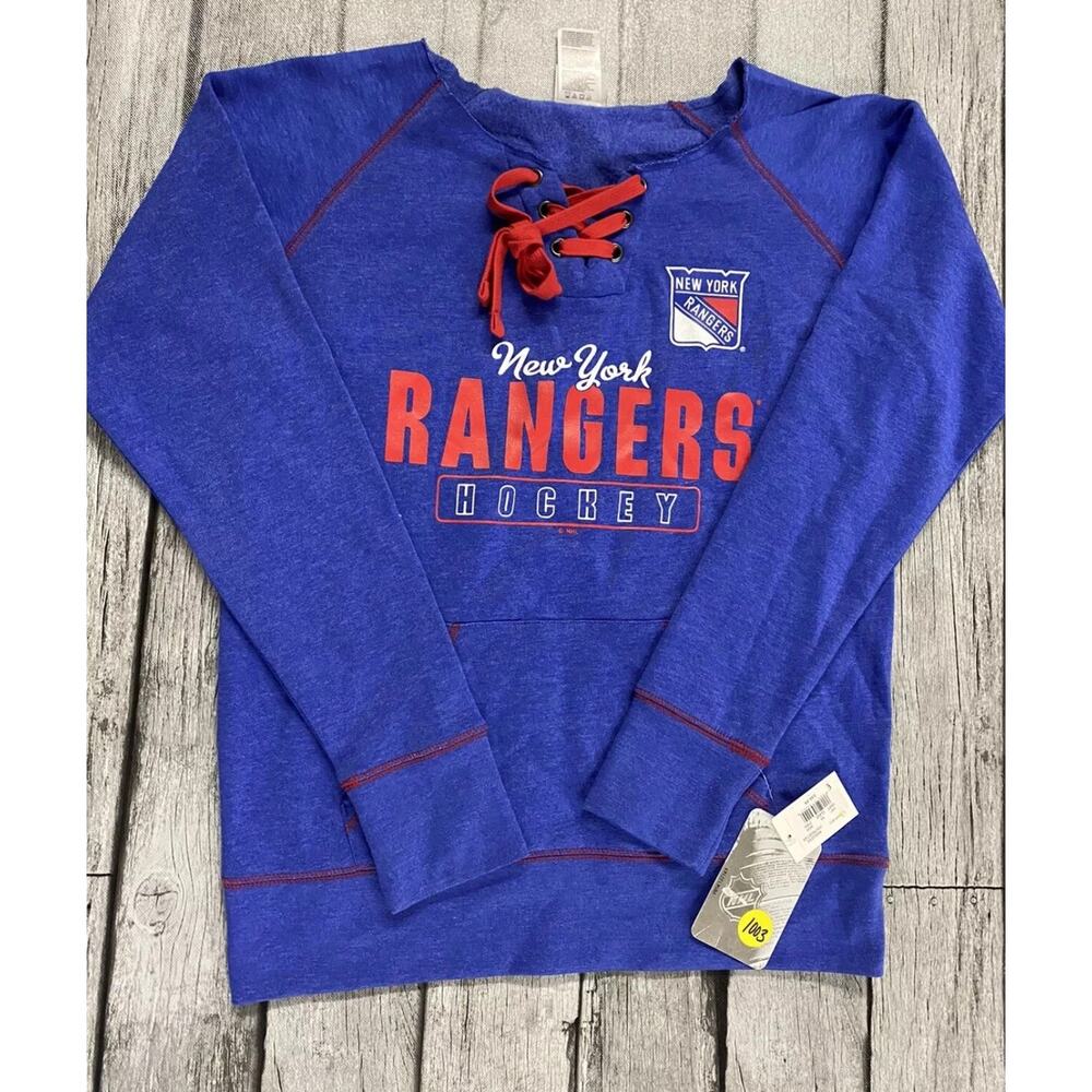 NWT Women’s New York Rangers Sweatshirt Medium Blue Lace Up NHL Fleece